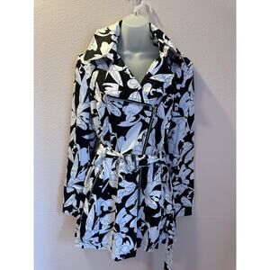 NWT Black Rivet Black & White Floral Belted Trench Coat Moto Jacket women's  XL